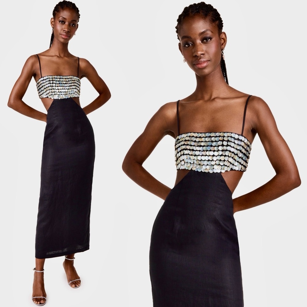 🌺🎉HP🎉🌺 NWT Staud Jada Mother-of-Pearl Embellished Maxi Dress - Picture 6 of 16